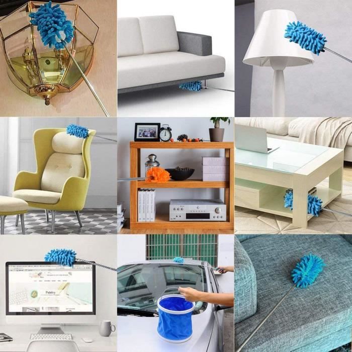 CIYODO Balai Araignée Couleur Aléatoire avec Perche Ajustable en Acier Inoxydable et Plumeau Étendu en Nylon, Nettoyeur de Poussière Facile à Manier pour Nettoyage Intérieur et Extérieur