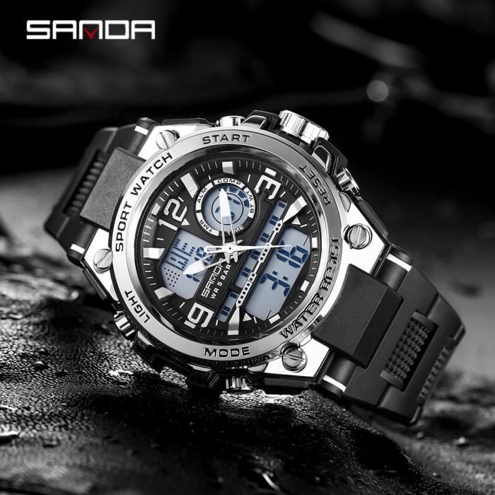 Montres SANDA hommes montres noir sport montre LED num rique 5ATM