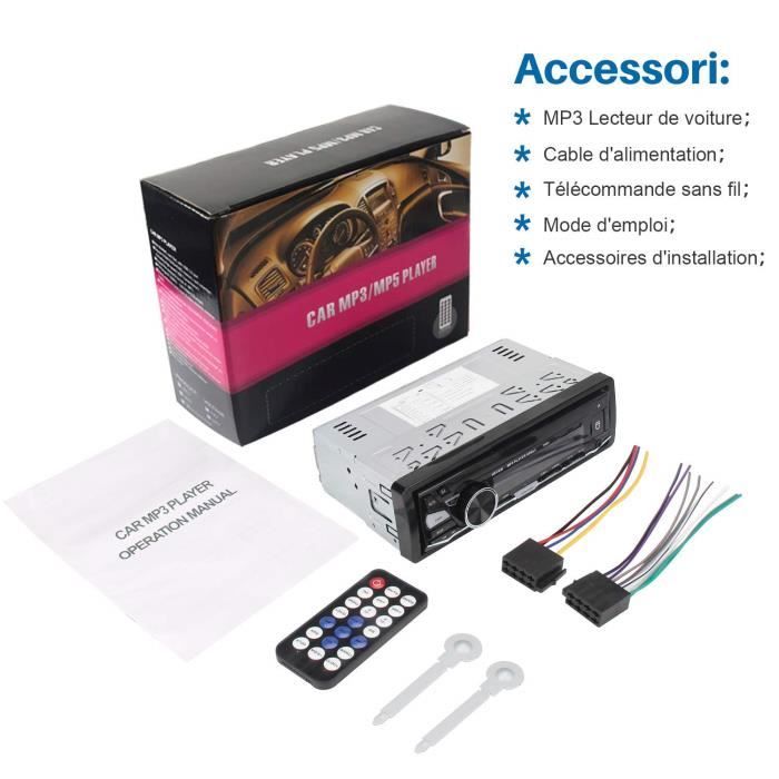 IEGEEK Autoradio Bluetooth, 1 Din Poste Radio Voiture, 7 Couleurs  d'éclairage FM/AM/MP3/SD/USB Multimédia Player + Télécommande - Cdiscount  Auto