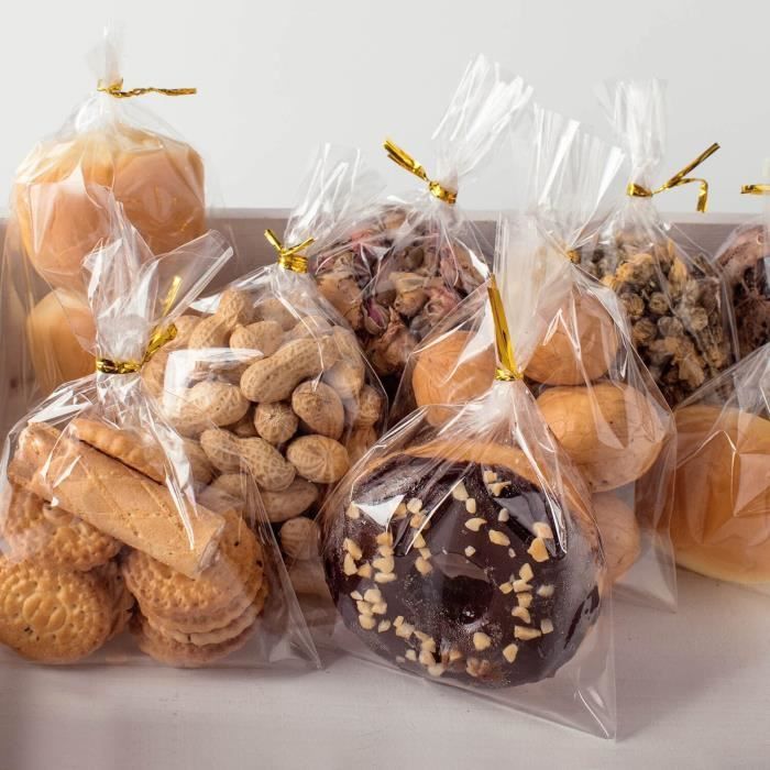 200 Pièces 10x15cm Sachet Plastique Transparent Pochettes pour Aliments  Biscuits Bonbons Cadeaux avec Liens Torsadés (10x15cm) - Cdiscount Maison