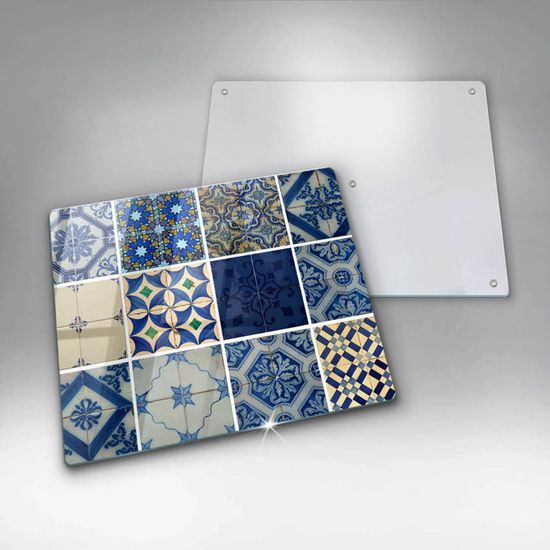 Planche à Découper Verre Trempé Tulup 60x52 Cm – Thème Carreaux De Céramique Beige