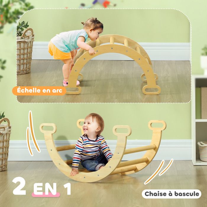 Jouet éducatif 18 Mois Triangle Escalade Enfant AIYAPLAY 5 En 1 - Arche, Toboggan, Bascule - Bois Naturel - 18-48 Mois - 50kg Max Toboggan Enfant