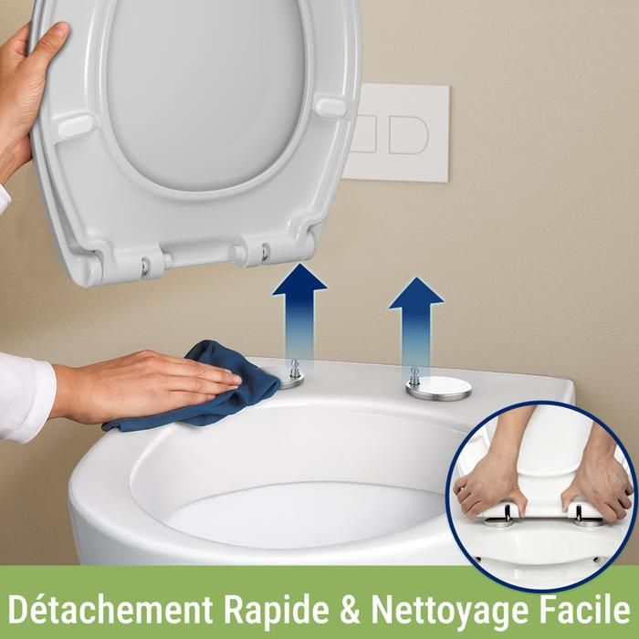 Abattant WC Double Frein Duroplast Blanc – Forme O, Antibactérien, Charge 200 Kg, Quick-Release Universel