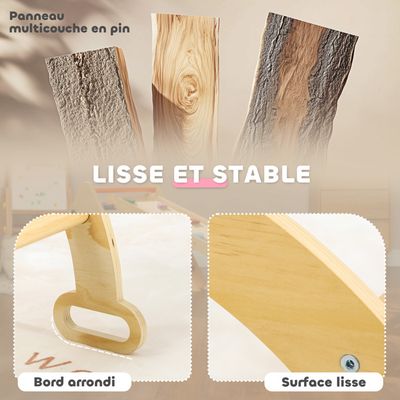 Arche D'escalade 4 En 1 Pour Enfants 18-48 Mois - Avec Chaise à Bascule, Rampe Double-face, Bois Naturel, Max 50 Kg