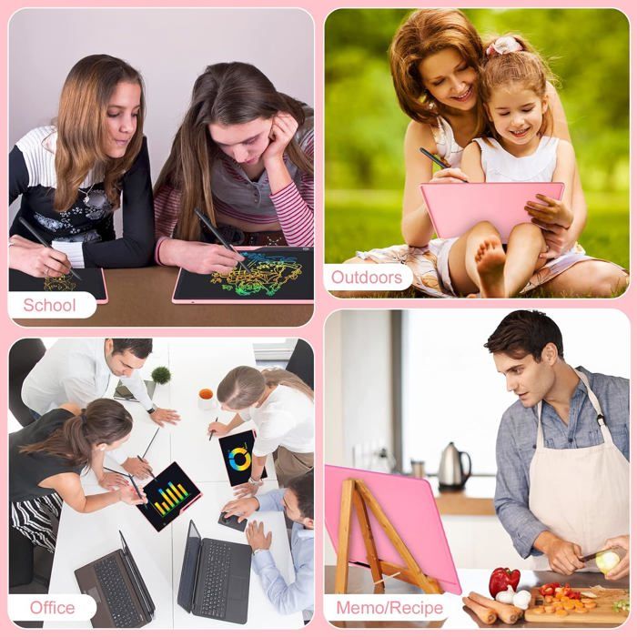 Tablette Écriture LCD 16 Pouces Rechargeable – Ardoise Magique Effaçable Pour Enfants, Dessin, École, Voyage (Noir) Tablette Dessin Effaçable éducative