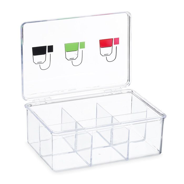 Boîte à Thé En Bambou Relaxdays - 6 Compartiments Pour 72 Sachets, Couvercle Motif