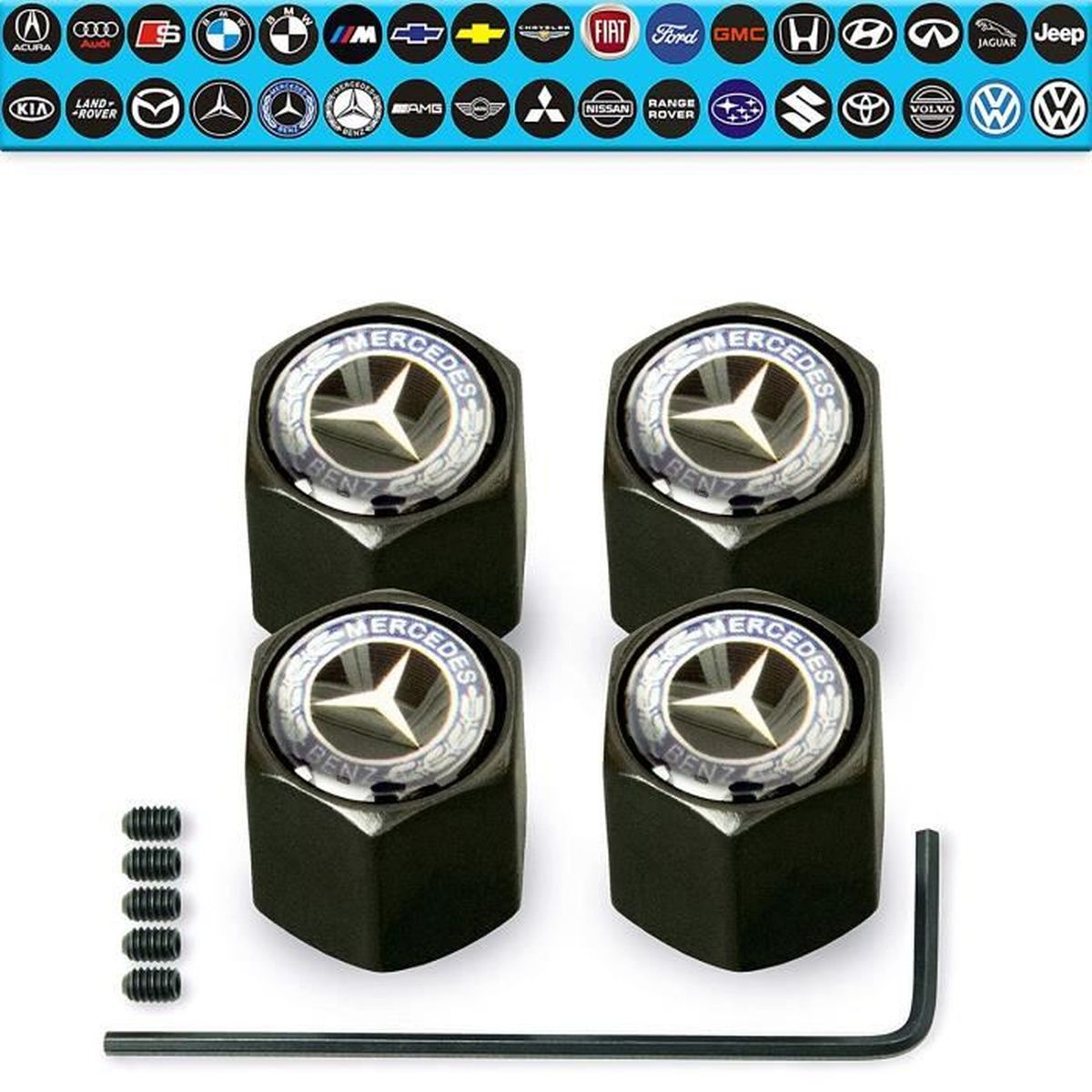 Lot de 4 Bouchons de Valve de Pneu de Voiture avec Logo AMG Mercedes en Alliage de Zinc Noir