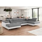 MEUBLESLINE Canapé d'angle convertible ANNIO en U avec têtières réglables - Gris/Blanc