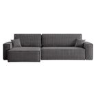 LOUNGITUDE Canapé FARAH d'angle max réversible et convertible 5 places en velours côtelé - Gris
