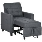 Fauteuil convertible 1 place - HOMCOM - 3 en 1 - dossier réglable oreiller 2 poches latérales - tissu aspect lin - 69x82x85cm - gris