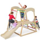 Triangle d'Escalade - COSTWAY - 6 en 1 en Bois avec Toboggan et Filet / Barre pour Grimper, Ramper et Glisser,1 An+ Colorée