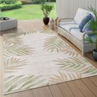 PACO HOME Tapis Intérieur & Extérieur Beige Vert Balcon Terrasse Palmier Motif Feuilles Résistant [120x160 cm]