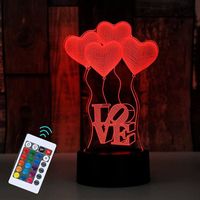 Cadeau Saint valentin couple Veilleuse Lampe Illusion Coeur 3D LED homme femme mère ambiance épouse romantique original 16 Couleurs