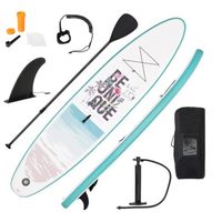 Planche de Surf Gonflable GYMAX 335X76X15CM - Charge 120KG - Anneau de Sécurité - Pagaie Rétractable - Blanc