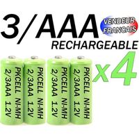 4 PILE ACCU BATTERIE 2-3AAA RECHARGEABLE 400mAh 1.2V NIMH NI-MH PKCELL #6
