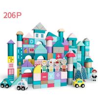 206+48 pièces Jeu de blocs de construction éducation avec Seau de rangement et sac de rangement,jouet pour bébé de Plus de 2 ans 