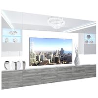 BELINI - Unité Murale TV NEX 1-0-W-WGW1-0-0-PP I Ensemble Muebles de Salon Complet LED I blanc très brillant - chêne glamour