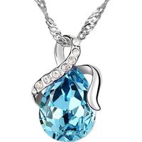 LCC® Collier/pendentif  femme argent classique goutte d'eau cristal Swarovski plaqué Or blanc-pierre bleu élégant - cadeau tendance