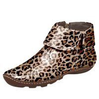 Chaussures plates à bout rond en cuir à imprimé léopard pour femmes, bottines