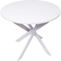 Table à manger ronde, 90x90x77cm, 4 personnes, Couleur blanc mat, Pieds métalliques blanc laqué mat, RF1143