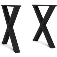 Skraut Home - Support - Pieds en X - Bois massif pour plateau de table - Laqué Noir - 72x72cm