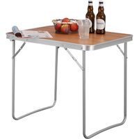 WOLTU Table de Camping Table Pliante en Aluminium et MDF Table de Pique-Niqu Pliable 70x60x50 cm, Chêne