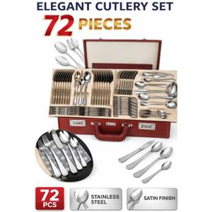 Couverts en mallette, 72 pièces, 12 personnes, acier inoxydable, fourchette, cuillère, couteau EH8143