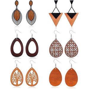 60 mm de long Boucles doreilles pendantes en bois de larme Blanc/noir 