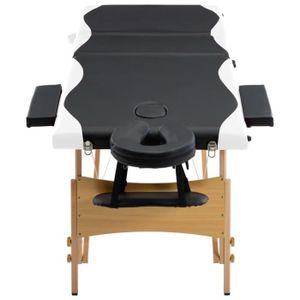 TABLE DE MASSAGE - TABLE DE SOIN Massage/relaxation - Table de massage pliable 3 zones Bois Noir et blanc Mothinessto LY0438