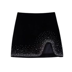 JUPE Mini jupe en velours irrégulier pour femme,tenue Chic avec fermeture éclair sur le côté,Design à paillettes - BB QUN2663hei