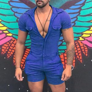 BODY Body pour Homme Combinaison d'été à manches courtes avec fermeture à glissière et combinaison à capuche Bleu