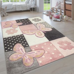 TAPIS Tapis Chambre Enfant Couleurs Pastel Papillon Motif Carreaux Pois Fleurs Coloré [80x150 cm]