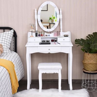 COSTWAY Miroir sur Pied Maquillage Dia.30 CM, Miroir Lumineux Maquillage Ronde, 3 Éclairages&Couleurs, Rotation à 360°, Fonction Mémoire, Support en Métal, Miroir Coiffeuse pour Chambre