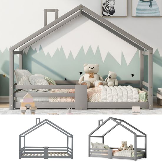 Lit Cabane Enfant 90x190 Cm En Pin - Design Maison, Sommier à Lattes, Blanc Et Naturel, Pour Chambre D'enfant Ou Ado