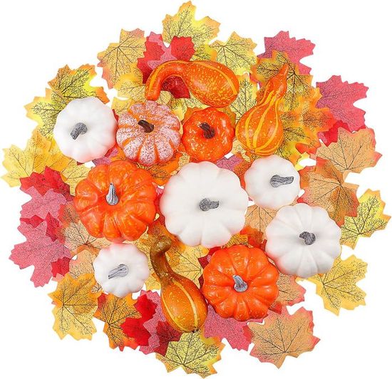 Déco Automne DETENE - 60 Pièces Citrouilles Miniatures, Feuilles D'Érable Et Glands | Décoration Table Récolte