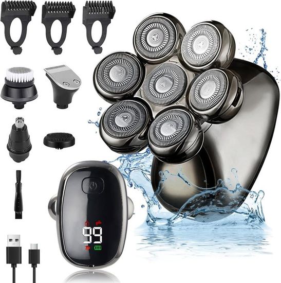 Tondeuse Rasoir électrique 7 En 1 Homme - Rechargeable USB, étanche, Pour Barbe Et Crâne