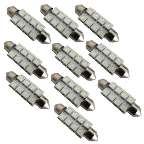 2x 42mm Voiture Bleu 8 LED Intérieur Feston Dôme Nombre