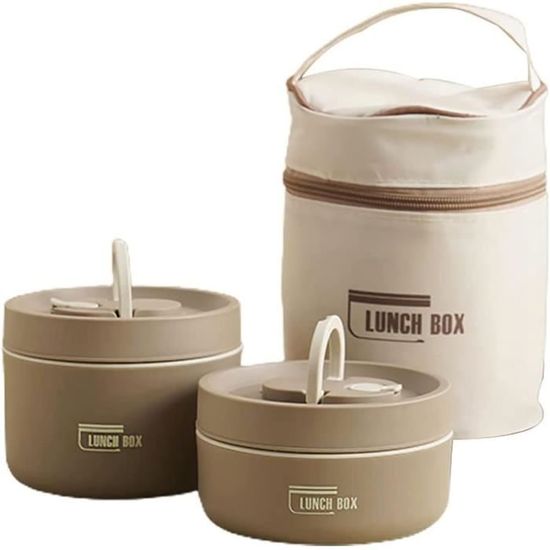 Belle Vous 5-Piece Portable Insulated Lunch Container Set with Cutlery - 4 Stainless Steel Leakproof Stackable Food Bento Boxes with Thermal Bag - Lunch Box Set for Adults/Students - Brown