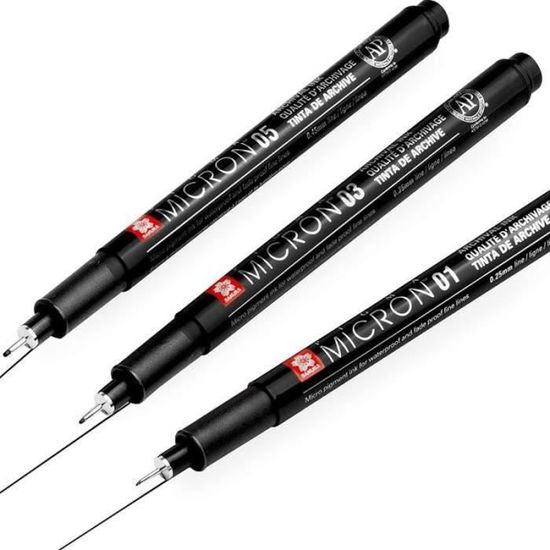SAKURA Feutre Fin Pigma Micron, Set De 3 + étui GRATUIT