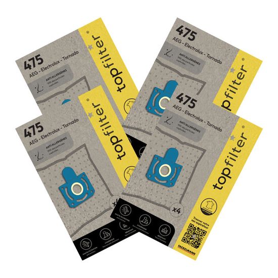 Lot De 4 Sacs Aspirateur TopFilter 64917 - Compatibles IDE Line, Trisa, 30x26 Cm, Non-tissé, Joint Caoutchouc