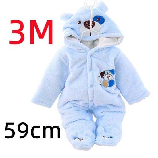 Grenouillère Bébé à Capuche Manches Longues - 4 Coloris (3-12 Mois) - Polycoton Chaud Et Doux