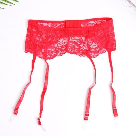 Ohyeahlady Ensemble Porte-Jarretelle Sexy Grande Taille avec 4 Pinces et G-String - Guêpière Dentelle pour Bas de Cuisse (3XL-4XL, Rouge