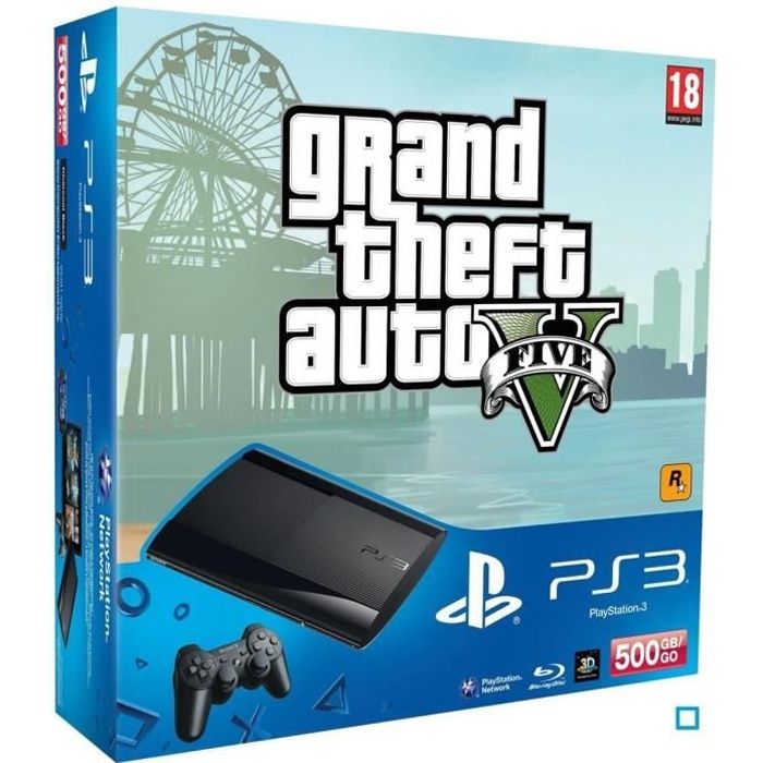 Pack Console PS3 500 Go Slim + Jeu GTA V