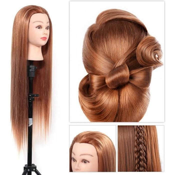 24'' Tête d'apprentissage Tête à Coiffer avec Support , head Size: Approx. 24.5 x 19 x 11cm AB092