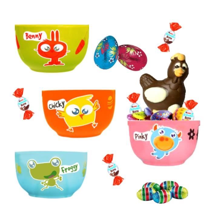 bol couleur garni de 20 chocolats de Pâques - LOT DE 4 - IDEE CADEAU PAQUES