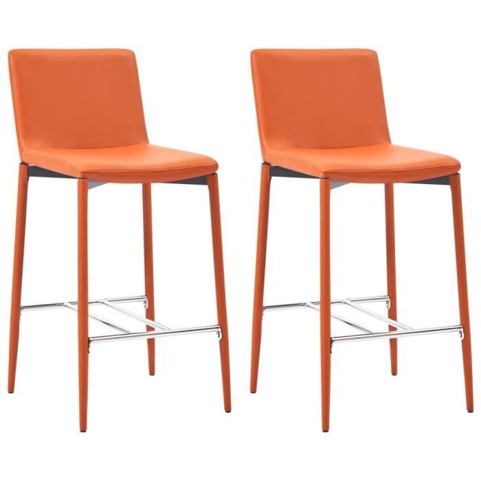 @MEUBL6871Vintage Lot de 2 tabourets de bar Chaises de Bar Design Elégant - Tabouret Haut Tabouret de Cuisine Orange Similicuir