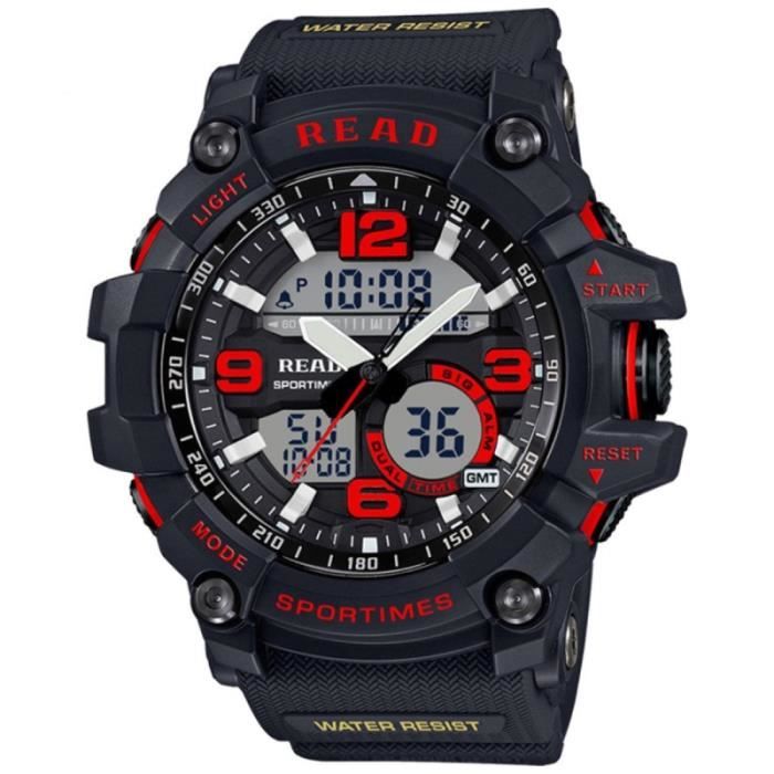 (#140) Luminous & Alarm & Date & Week Display Function Quartz Movement Men Sport Watch with Rubber Band(Red)