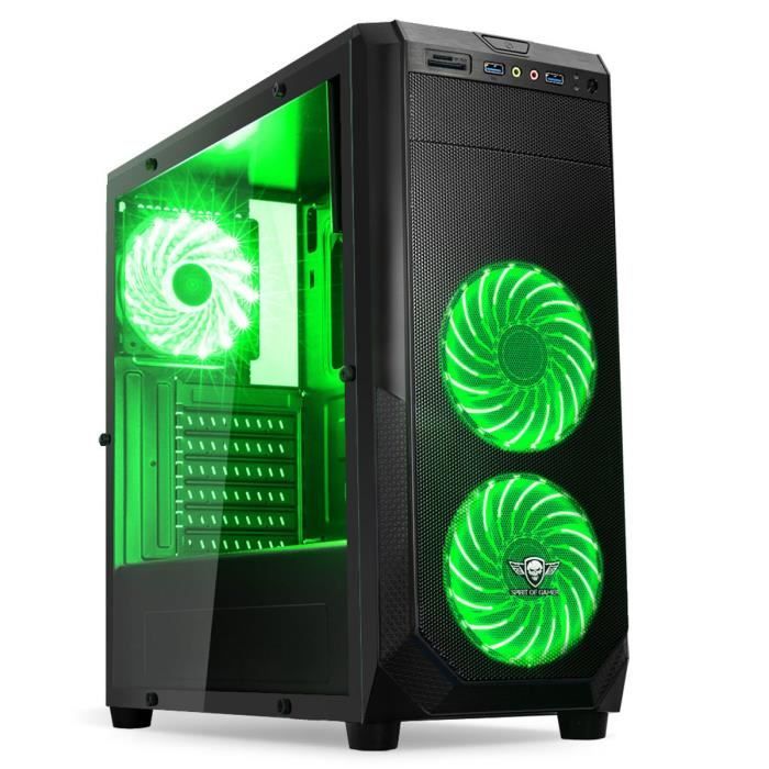 Spirit of Gamer Boîtier PC Rogue One - Noir - Moyen Tour - Fenêtre - Rétroéclairé Vert
