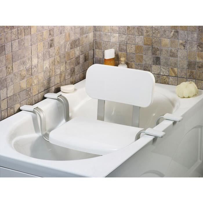 Siège de baignoire VITAEASY avec dossier - Embouts antidérapants en caoutchouc - L 43 x l 34 cm - Blanc chromé