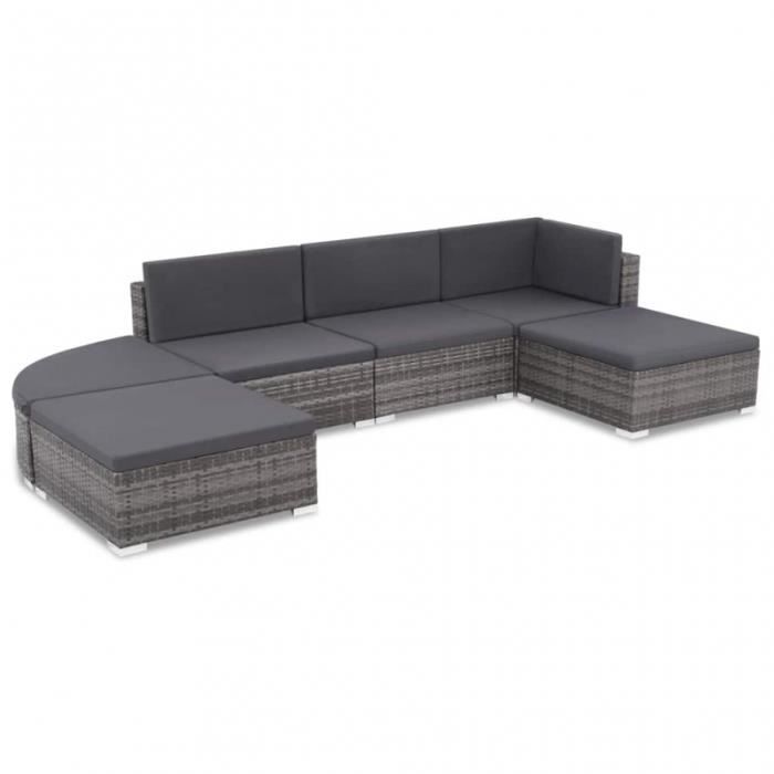 Salon d'exterieur 6x avec coussins rotin synthétique Gris - CS444251